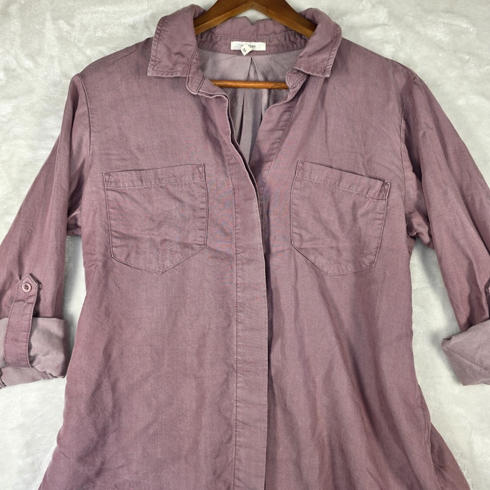 Maurices Shirt Womens Sz M Lavender Rose Lyocell Button Down Roll Tab Top